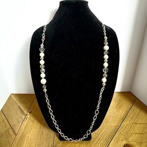 Brighton Pearl Crystal Bead Necklace Earrings Set Silver Tone, Elegant Statement